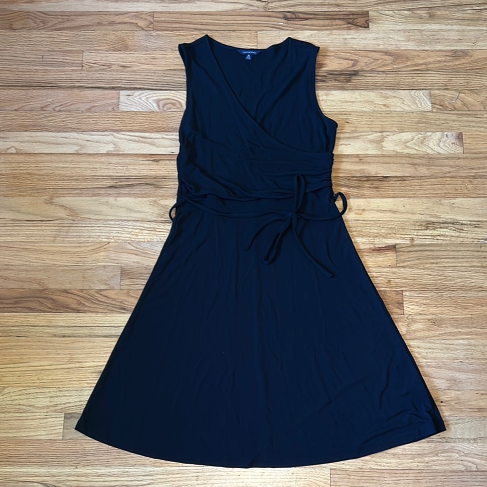 Lands' End Black Sleeveless V-neck A-line Midi Dress